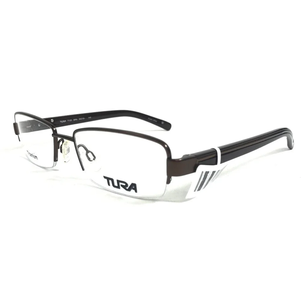 Tura Eyeglasses Frames T125 BRN Brown Rectangle Half Rim Titanium 54-18-140